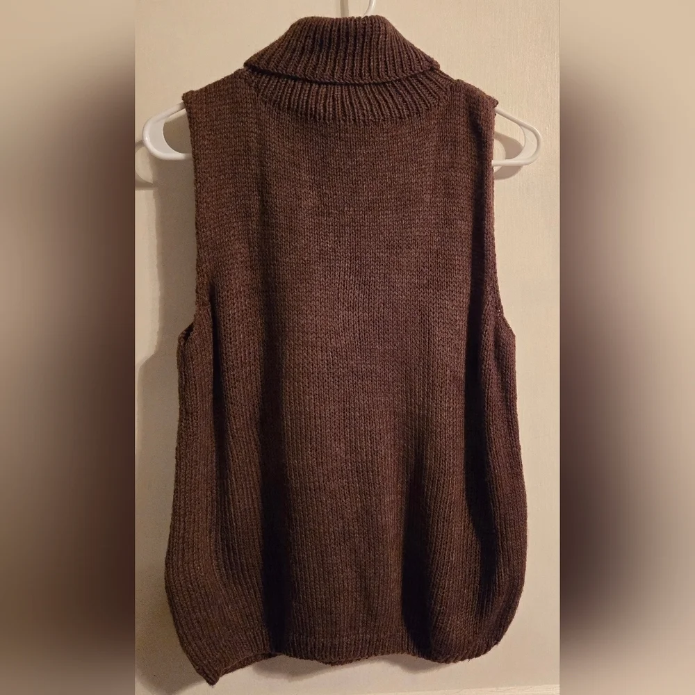 NWOT | Hand Knit Sleeveless Sweater Turtleneck Tank Top | Color: Chocolate Brown - Picture 8 of 12